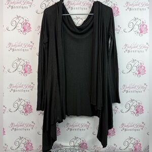 La senza at home cardigan open waterfall front Elegant Black grey Drape Sweater